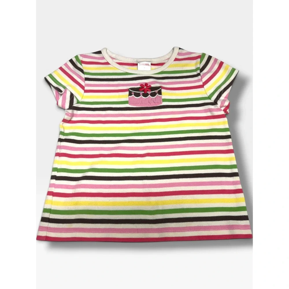 Gymboree 2008 Cupcake Applique Striped Shirt Girls Size 4 Vintage Sequins